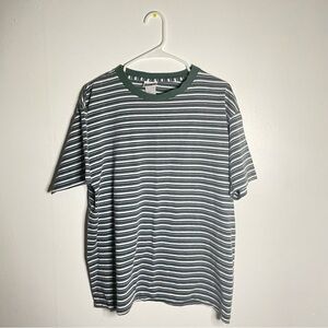 Vintage Basic Editions Shirt Size L Green White Blue Gray Striped Streetwear 90s